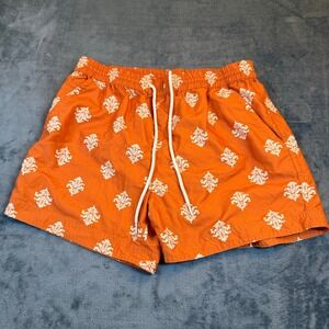 South Beach Damask Swim Trunks Mens Large Orange Recycled Mesh Lining
